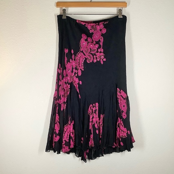 VINTAGE Mesh Y2K Skirt Handkerchief Hem Fairy Grunge Whimsigoth Black Pink 1X - Picture 2 of 11